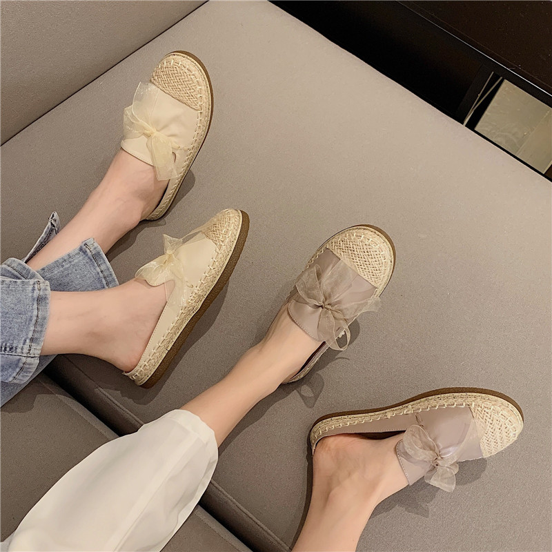 Fisherman Shoes Women Flat Xiaoxiang Style 2023 New Peep Toe Half Slippers Outdoor Casual Sandals Bow Sandals