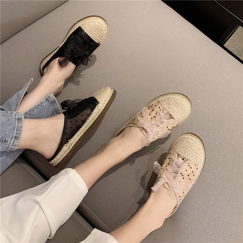 Women's Summer Slippers 2024 New Fashion Mesh Polka Dot Fisherman Shoes Half Slippers
