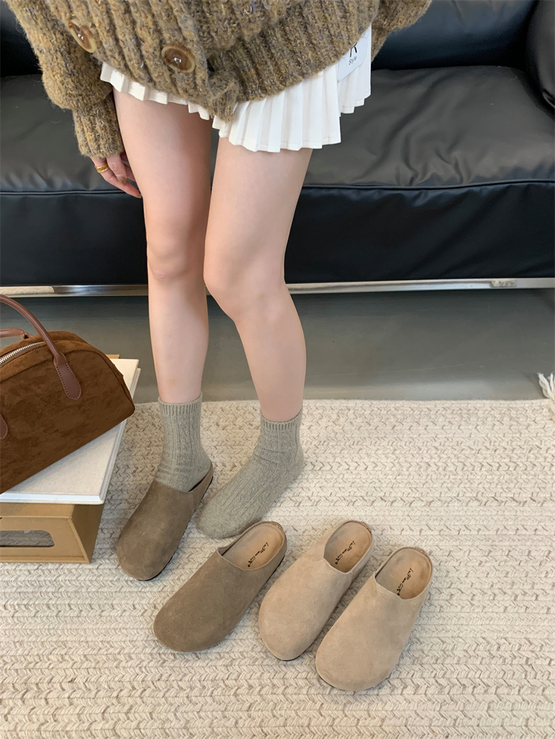 Korean Style Chunky Platform Half Slippers for Women 2024 Autumn Winter Retro Birkenstock