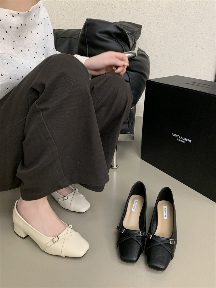Women's Chunky Heel Commuter Slip-On Shoes 2025 Spring Autumn New Retro Buckle Square Toe Mary Jane Shoes